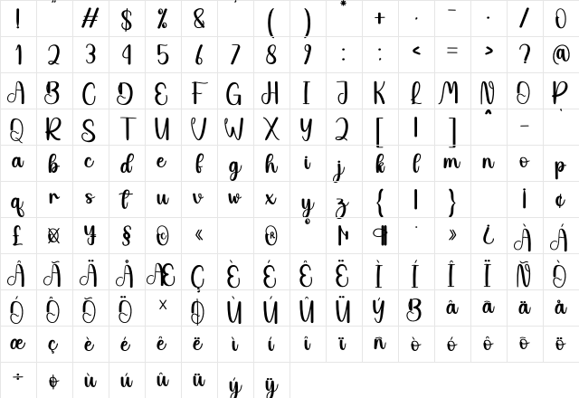 Admine Regular Character Map