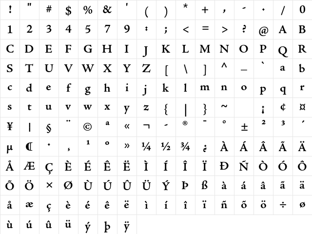Adobe Jenson Pro Semibold Caption Character Map