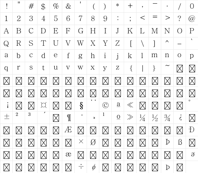 Adobe Myungjo Std M Character Map