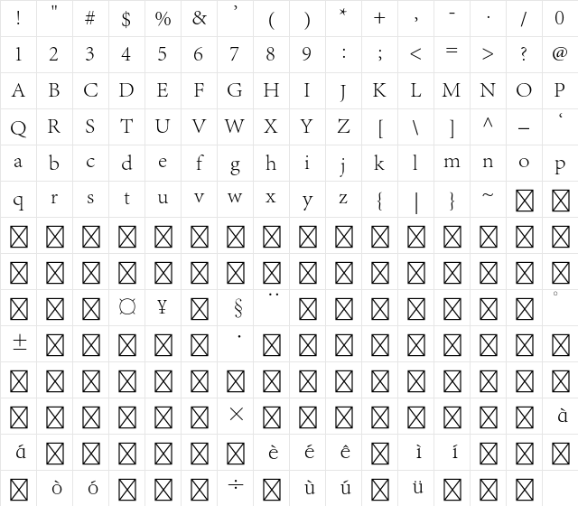 Adobe Song Std L Character Map