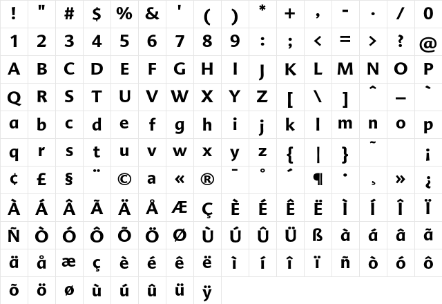 Advert-Bold Regular Character Map
