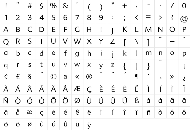 Advert-Light Regular Character Map