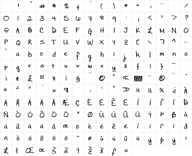 BettysHand Bold Character Map BettysHand Bold Character Map