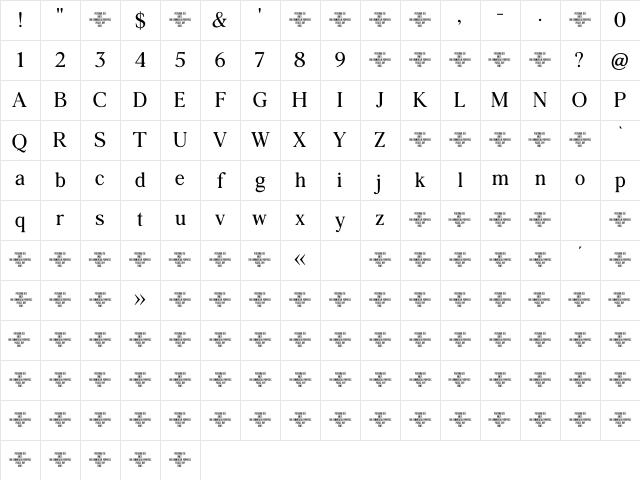 Agatho Narrow Character Map