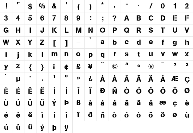 AG Book Stencil Character Map