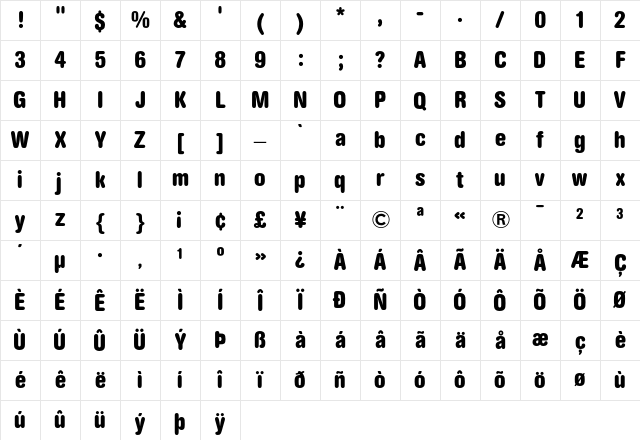 AG Book Rounded Bold Condensed Character Map AG Book Rounded Bold Condensed Character Map