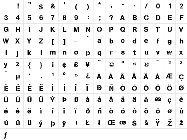 AG Book Stencil Regular Character Map