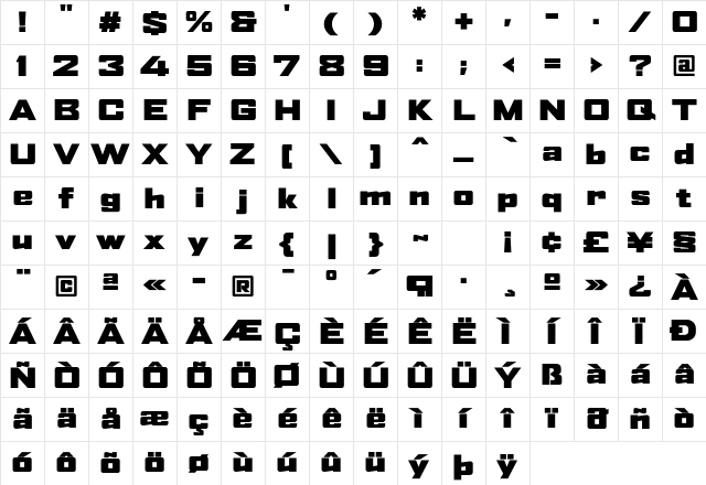 AgencyFB Black Extended Regular Character Map