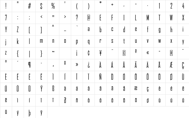 AgencyFB Regular Cond Regular Character Map
