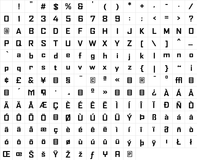 AgencyFB BoldWide Character Map AgencyFB BoldWide Character Map