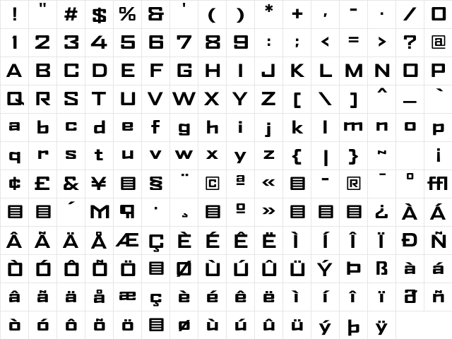 AgencyFBExt Bold Character Map