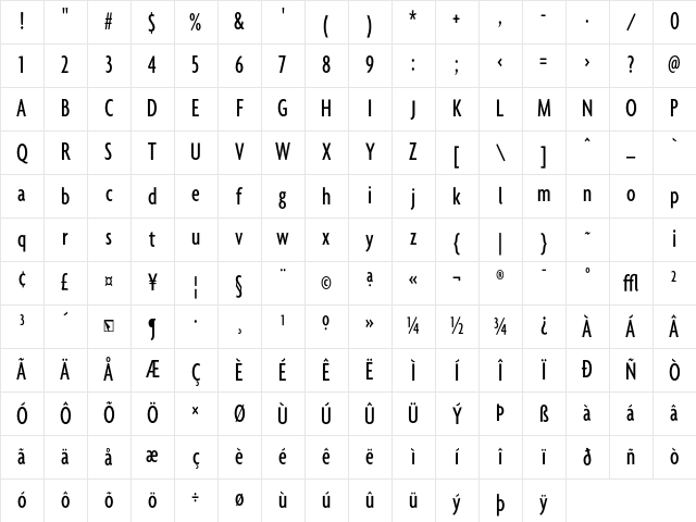 Agenda MediumExtraCondensed Character Map