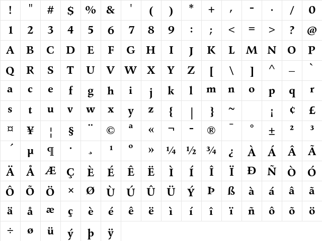 Agfa Wile Roman Std Bold Character Map Agfa Wile Roman Std Bold Character Map