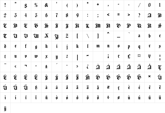 Agincourt Std Regular Character Map