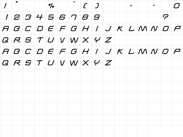 Airline Bold Character Map