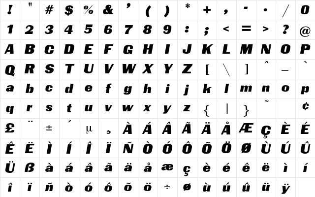 Airline Regular Character Map