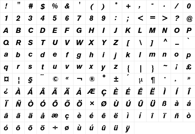 Akzidenz-Grotesk BQ Regular Character Map