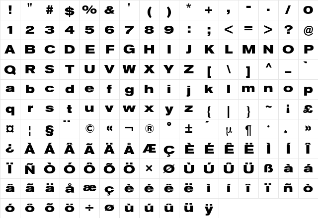 Akzidenz-Grotesk Extended BQ Regular Character Map