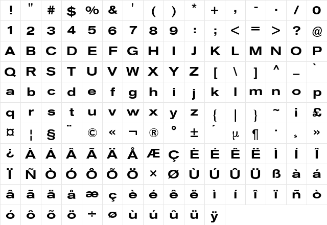 Akzidenz-Grotesk Extended BQ Regular Character Map