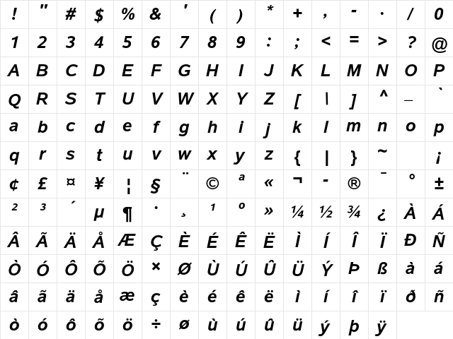 Albany Std Bold Italic Character Map Albany Std Bold Italic Character Map