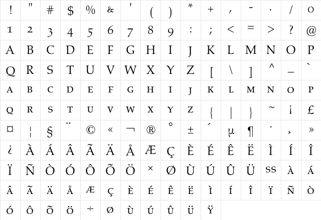 Aldus Expert BQ Regular Character Map