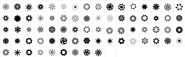 AleOrnamentsRotatoLL Regular Character Map