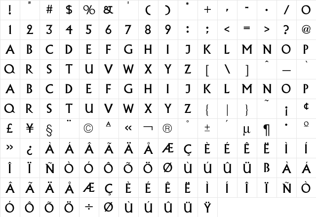Alexander Titling Character Map