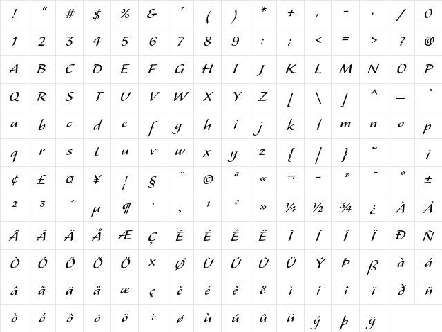 Alexa Std Regular Character Map