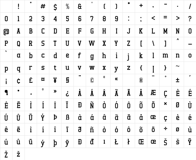 Alexside Regular Character Map Alexside Regular Character Map