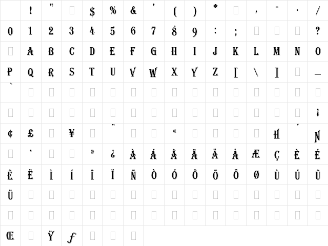 Algerian Condensed Plain Character Map