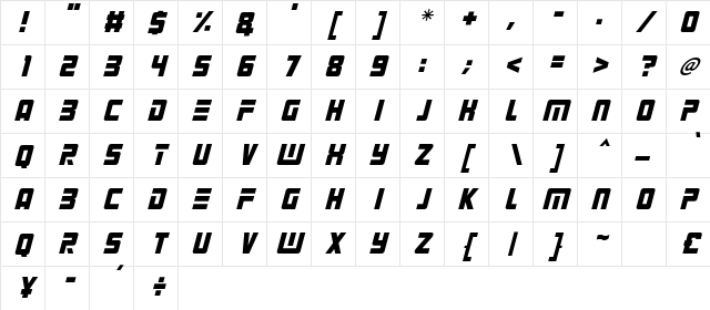 Alien Android Italic Character Map Alien Android Italic Character Map