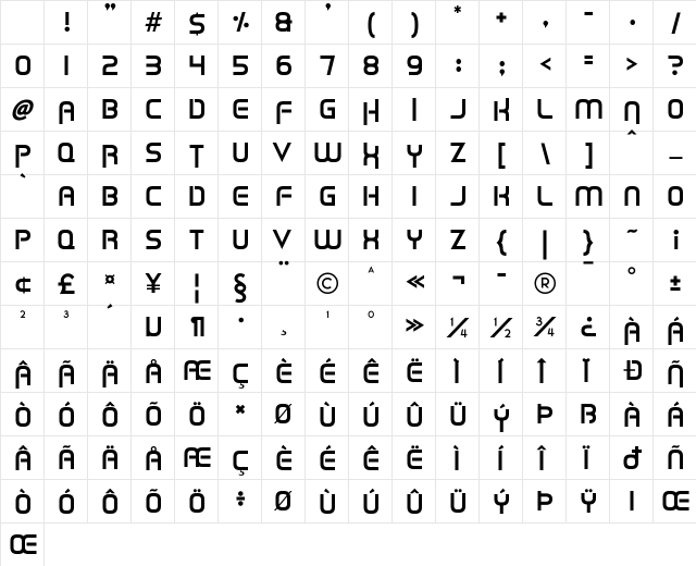 ALIEN CYBERNETICS Regular Character Map