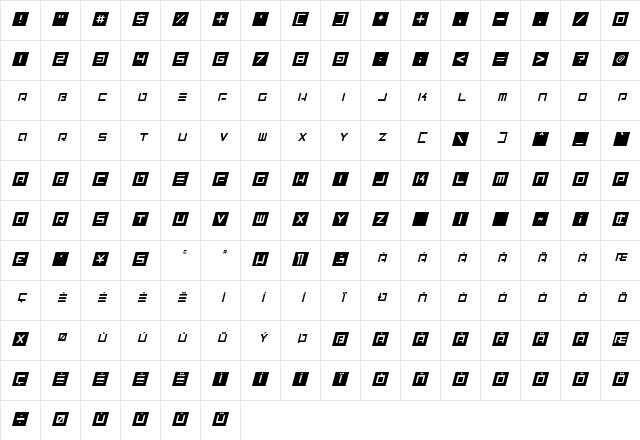 Alien Skyline Italic Character Map Alien Skyline Italic Character Map