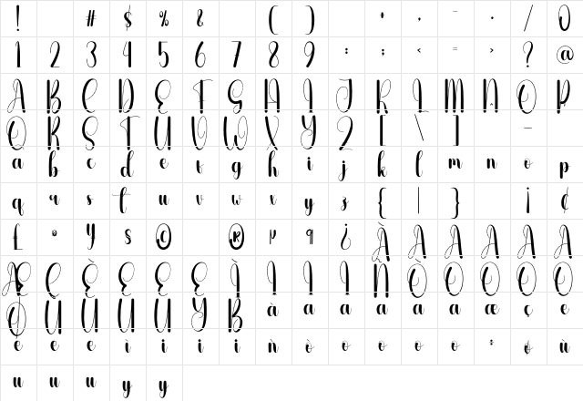 Almonds Regular Character Map