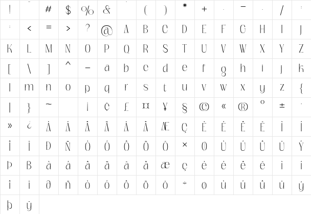 Aloha Magazine - Demo Version Thin Regular Character Map