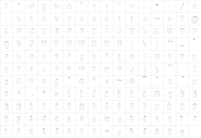 ArmyBlackOutline Plain Character Map