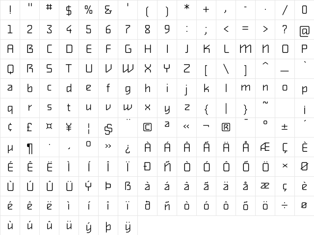 AlphavilleLight Regular Character Map AlphavilleLight Regular Character Map
