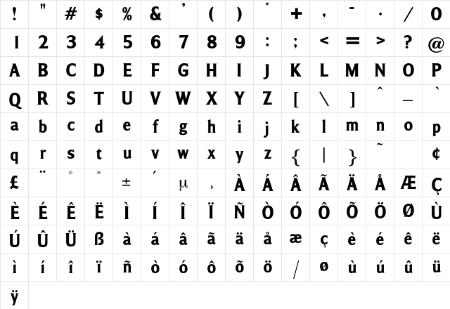 AltonaBold Regular Character Map