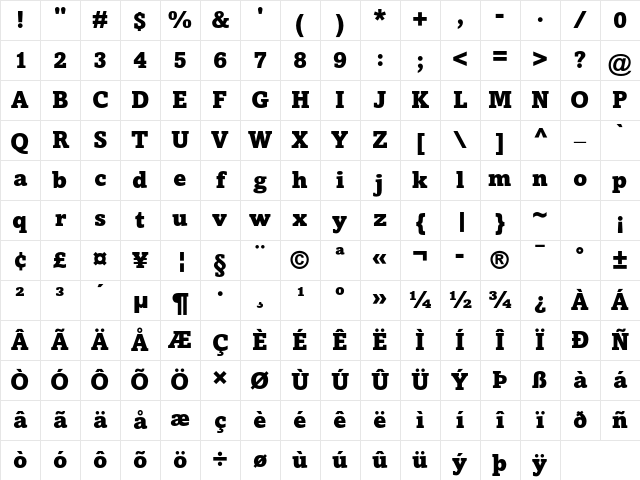 Amasis MT Std Black Character Map Amasis MT Std Black Character Map