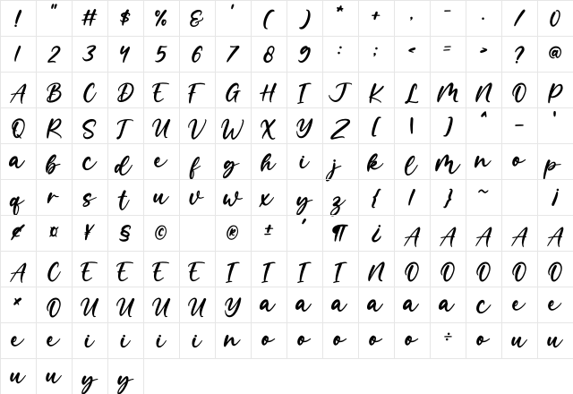 Amelie Regular Character Map