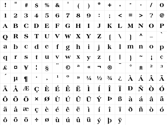 Americana Extra Bold Character Map Americana Extra Bold Character Map