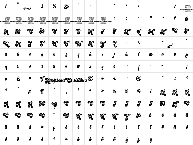 American Christmas 2 PERSONAL Regular Character Map