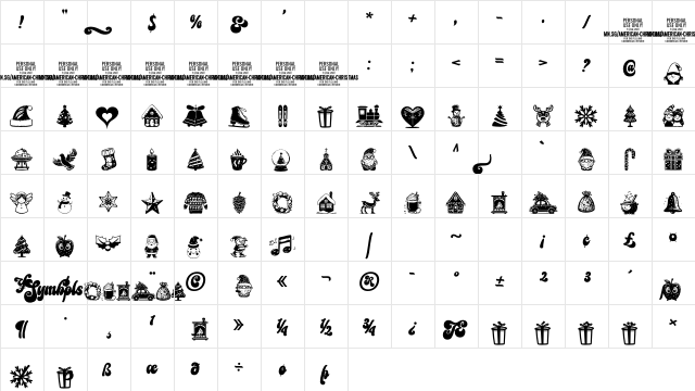 American Christmas Symbols Regular Character Map
