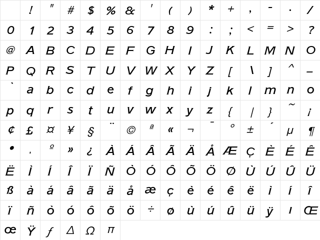 AmericanGothic MediumItalic Character Map AmericanGothic MediumItalic Character Map