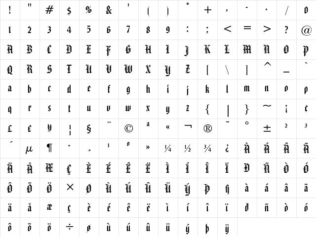 American Text Regular Character Map