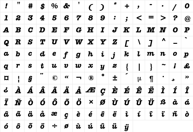 American Typewriter BQ Regular Character Map