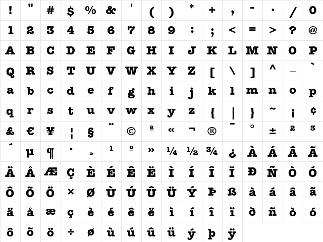 ITC American Typewriter LT Bold Character Map