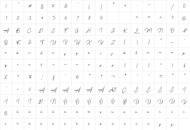 Amilly Signature Regular Character Map
