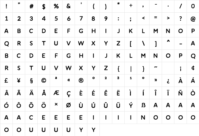 Amnesty Sans Regular Character Map