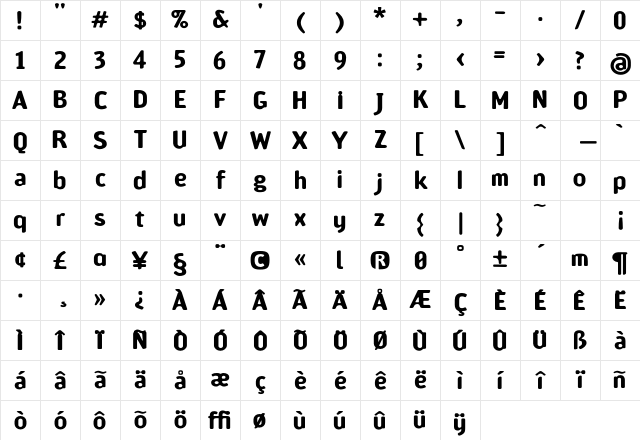 Amoebia Bold Character Map